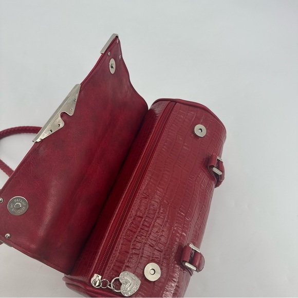 Vintage Y2K Vegan Leather Croc Embossed Heart Filagree Geo Roll Shoulder Bag - Picture 7 of 13